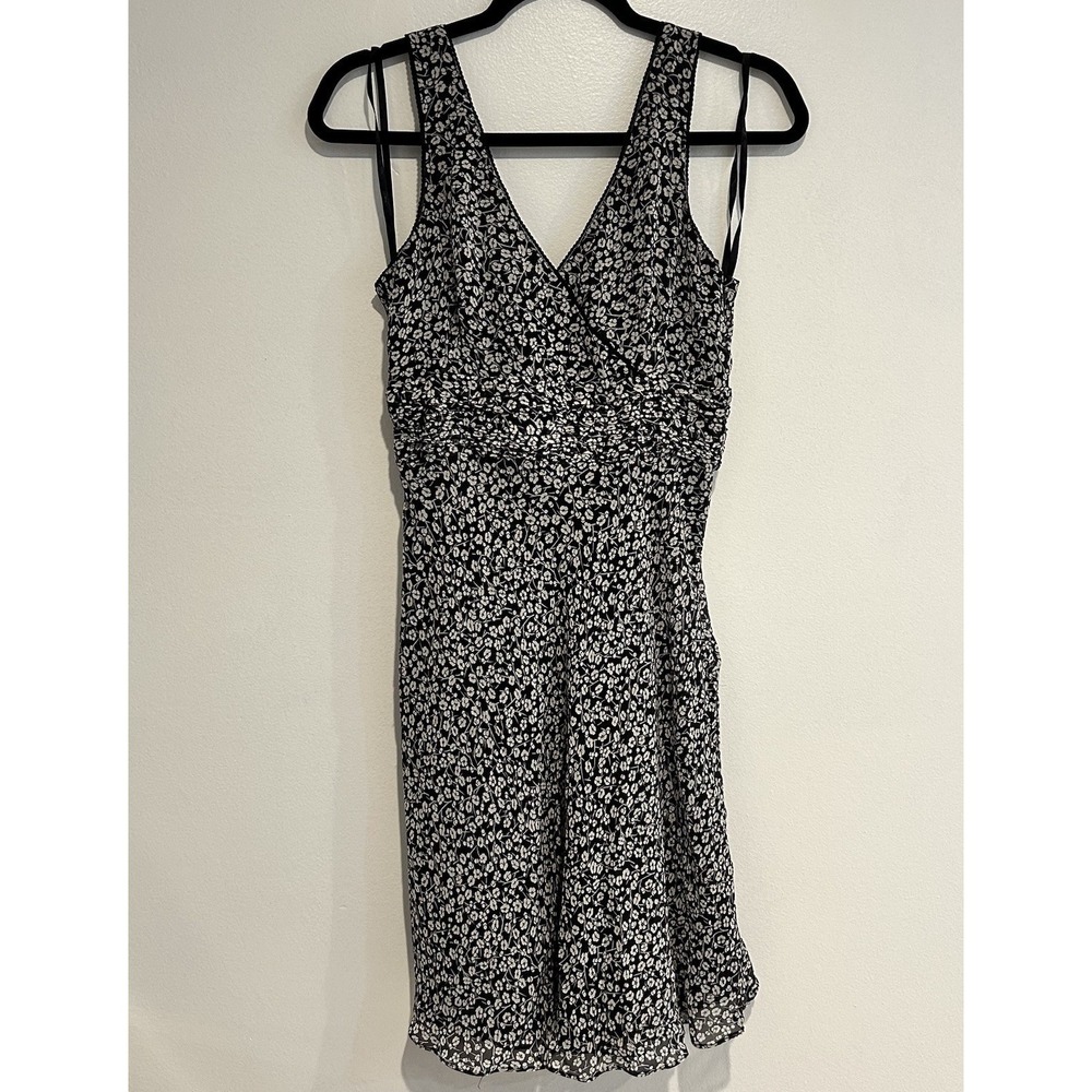 VTG Ann Taylor 90s Y2K Fairy 100% Silk Black Ivory Sz 4P Summer whimsigoth Dress